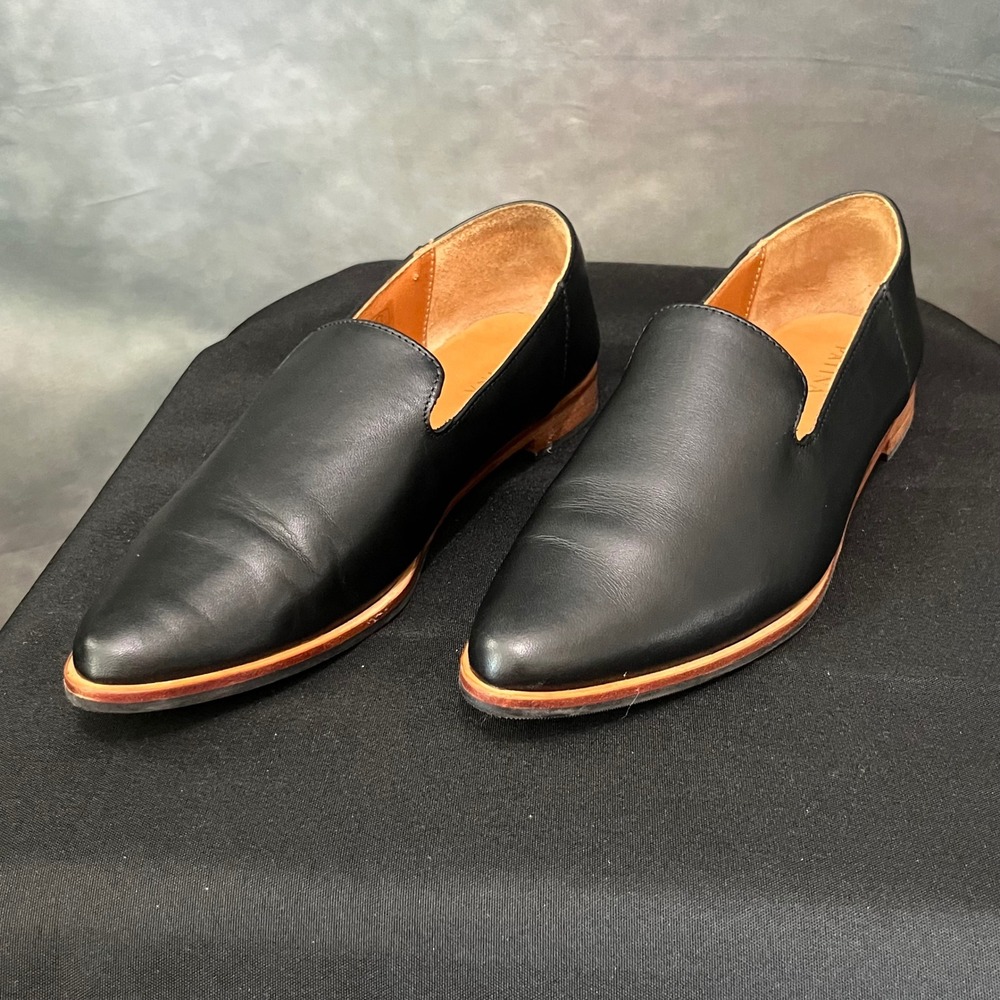 Patina Portland Leather Goods Black Leather Pointed Toe Loafers Womens Size 8